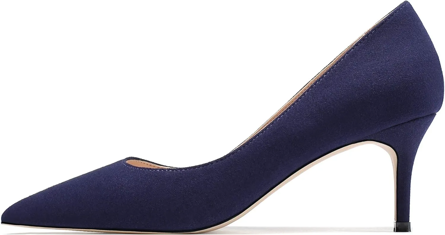 Eldof Women's Kitten Heel Pumps Pointed Toe Suede Heels Slip on Comfort Pumps 2.6 Inches for Dress Party Office