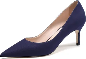 Eldof Women's Kitten Heel Pumps Pointed Toe Suede Heels Slip on Comfort Pumps 2.6 Inches for Dress Party Office