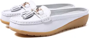 Eliogn Women's Leather Slip-On Loafers Fashion Breathable Lightweight Non-Slip Casual Slippers