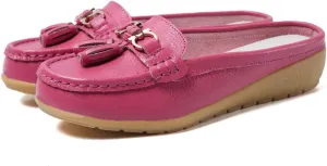 Eliogn Women's Leather Slip-On Loafers Fashion Breathable Lightweight Non-Slip Casual Slippers