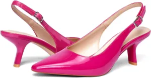 Elisabet Tang Women's Pumps 2.4 Inch Slingback Kitten Heels Closed Pointed Toe Low Heels for Bridal Dress Wedding Pumps Shoes