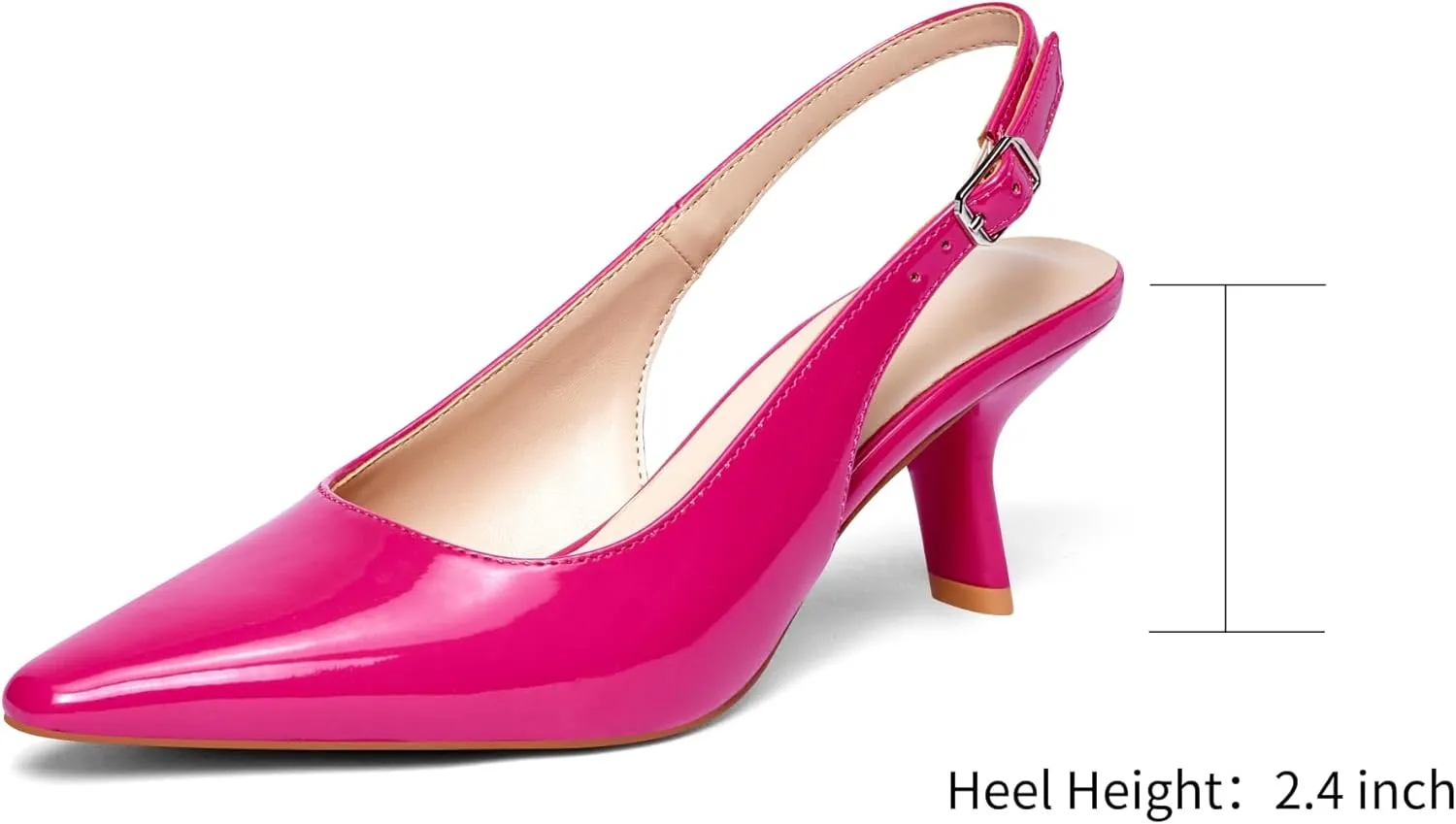 Elisabet Tang Women's Pumps 2.4 Inch Slingback Kitten Heels Closed Pointed Toe Low Heels for Bridal Dress Wedding Pumps Shoes