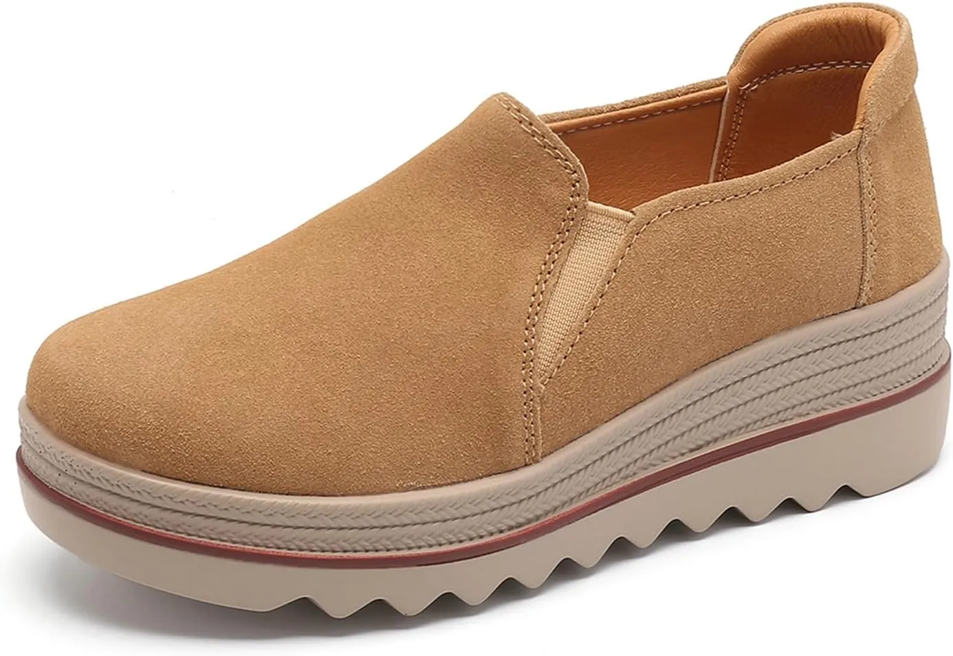 EnllerviiD Women's Platform Loafers Slip-On Comfortable Suede Moccasins Wedge Penny Loafers Casual Business Work Shoes