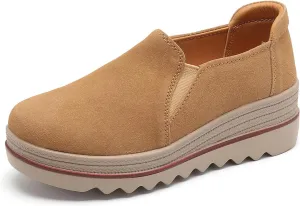 EnllerviiD Women's Platform Loafers Slip-On Comfortable Suede Moccasins Wedge Penny Loafers Casual Business Work Shoes