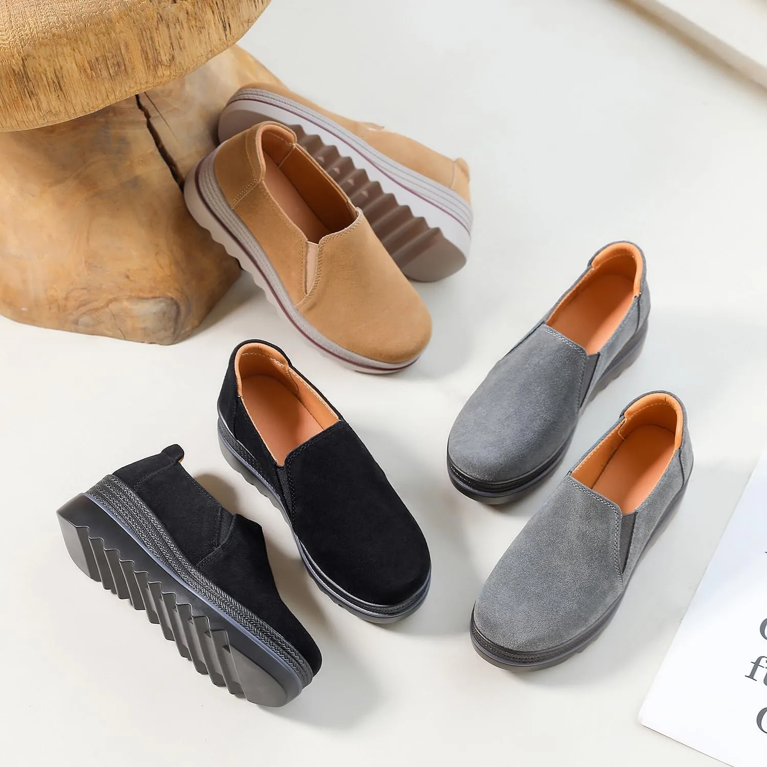 EnllerviiD Women's Platform Loafers Slip-On Comfortable Suede Moccasins Wedge Penny Loafers Casual Business Work Shoes