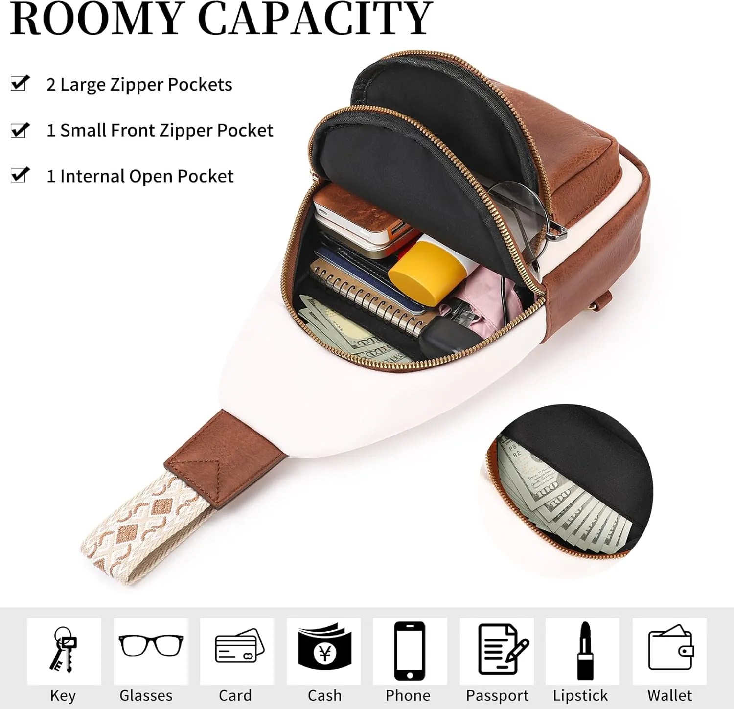 FALAN MULE Crossbody Bags for Women Leather Sling Chest Bag Trendy Fanny Packs for Women