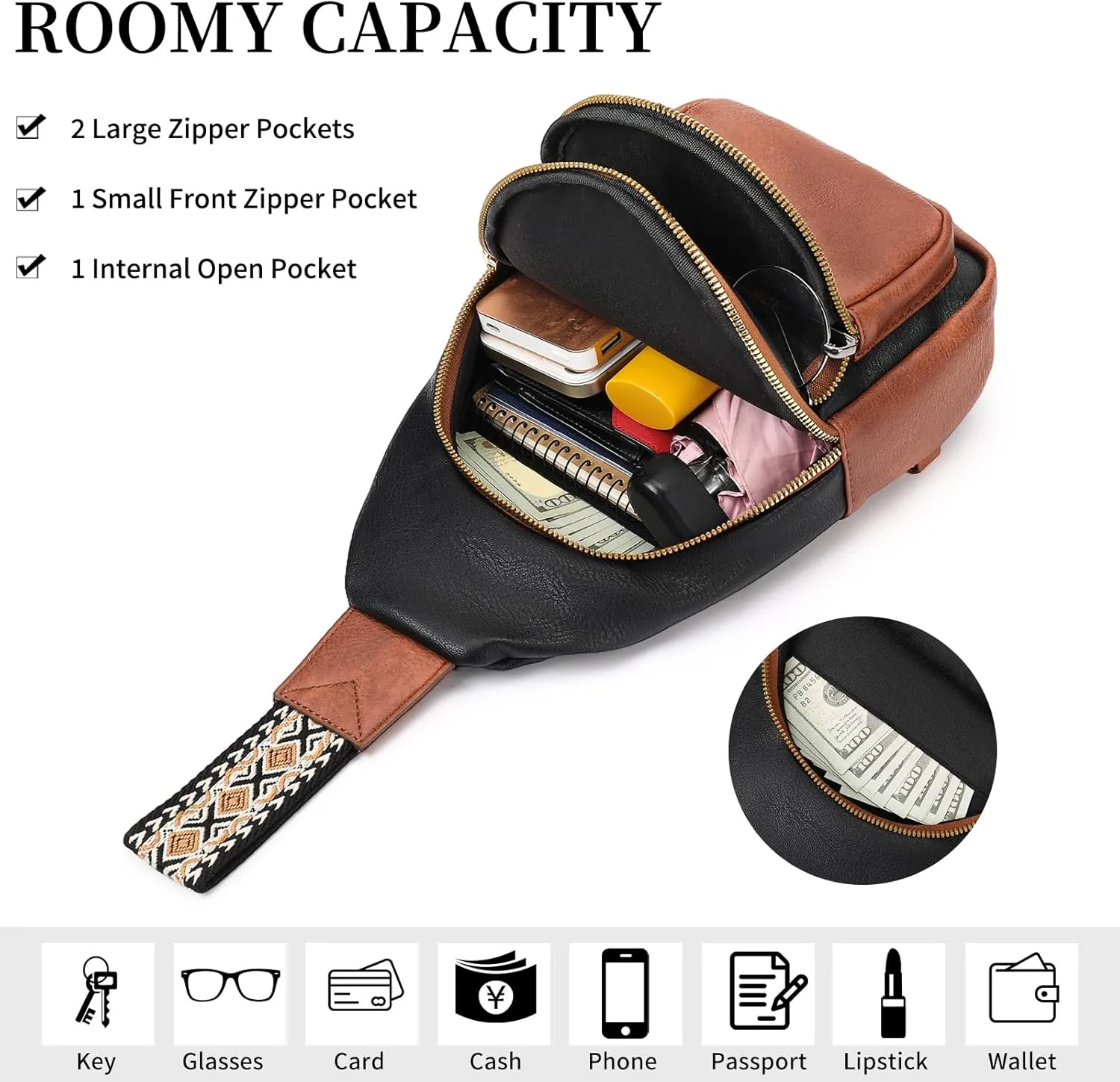 FALAN MULE Crossbody Bags for Women Leather Sling Chest Bag Trendy Fanny Packs for Women