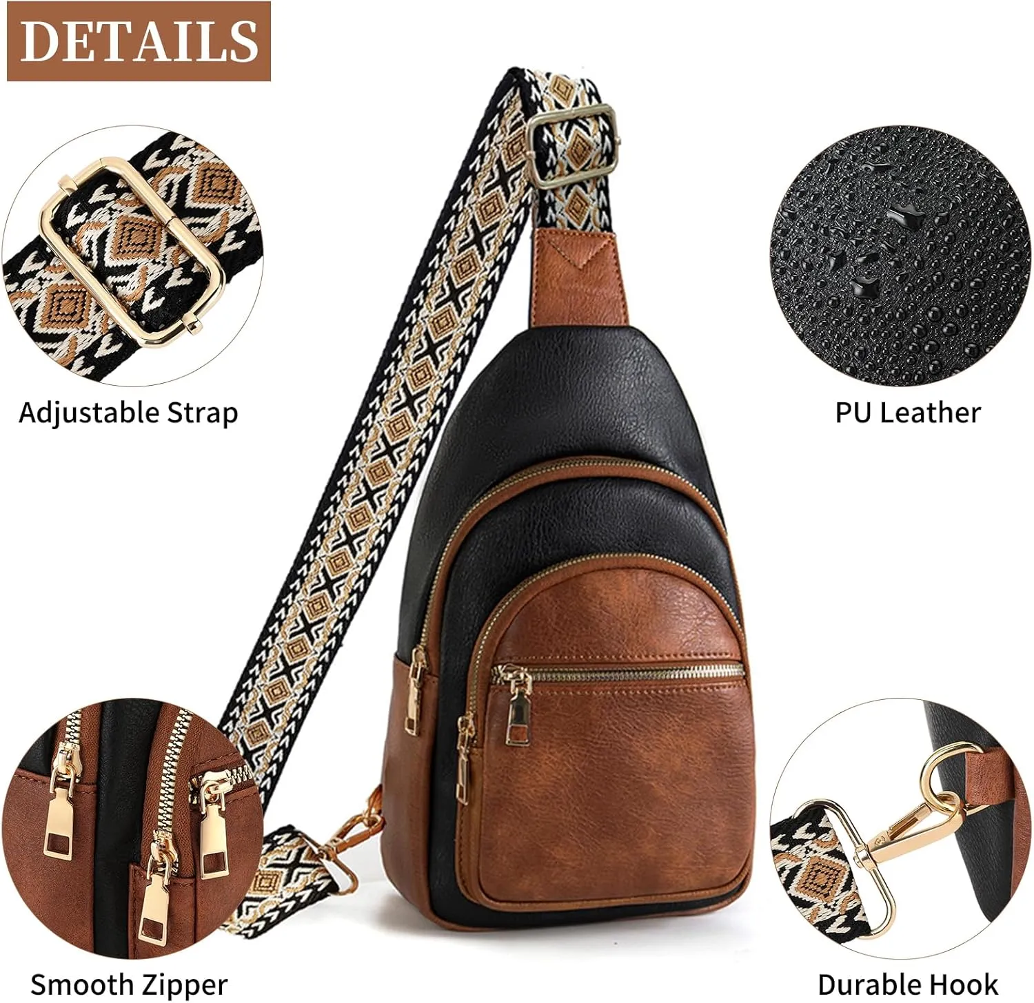 FALAN MULE Crossbody Bags for Women Leather Sling Chest Bag Trendy Fanny Packs for Women