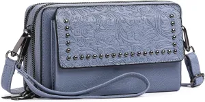 FALAN MULE Crossbody Bags for Women Small Leather Cell Phone Wallet Wristlet Purse with Zip Around 2 Strap