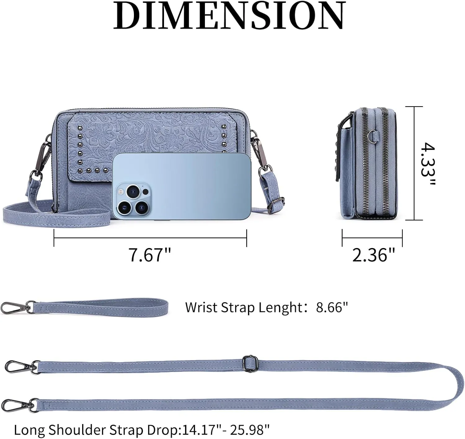 FALAN MULE Crossbody Bags for Women Small Leather Cell Phone Wallet Wristlet Purse with Zip Around 2 Strap