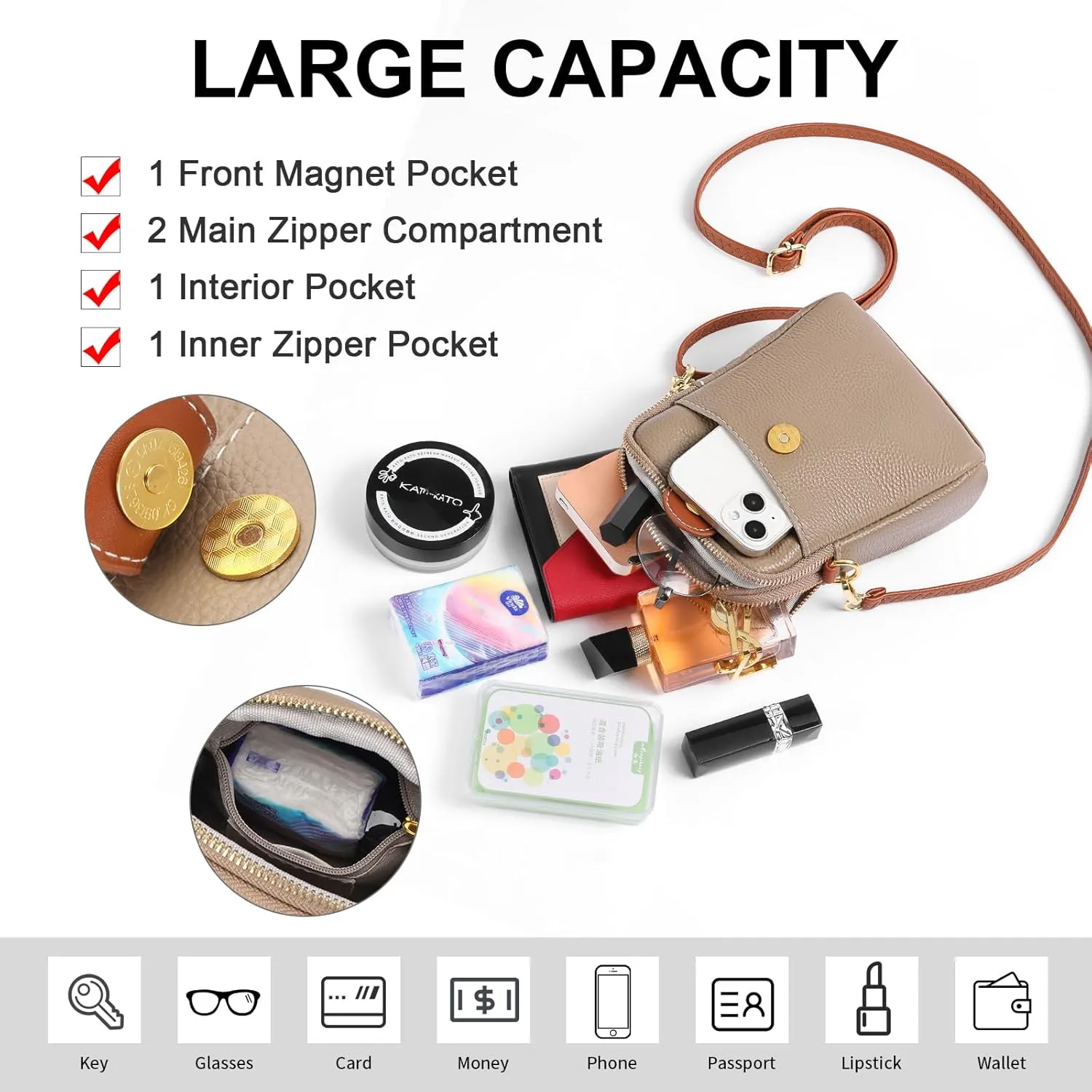 FALAN MULE Small Crossbody Bags for Women,Leather Trendy Cell Phone Bag Wallet Purses with Adjustable Strap