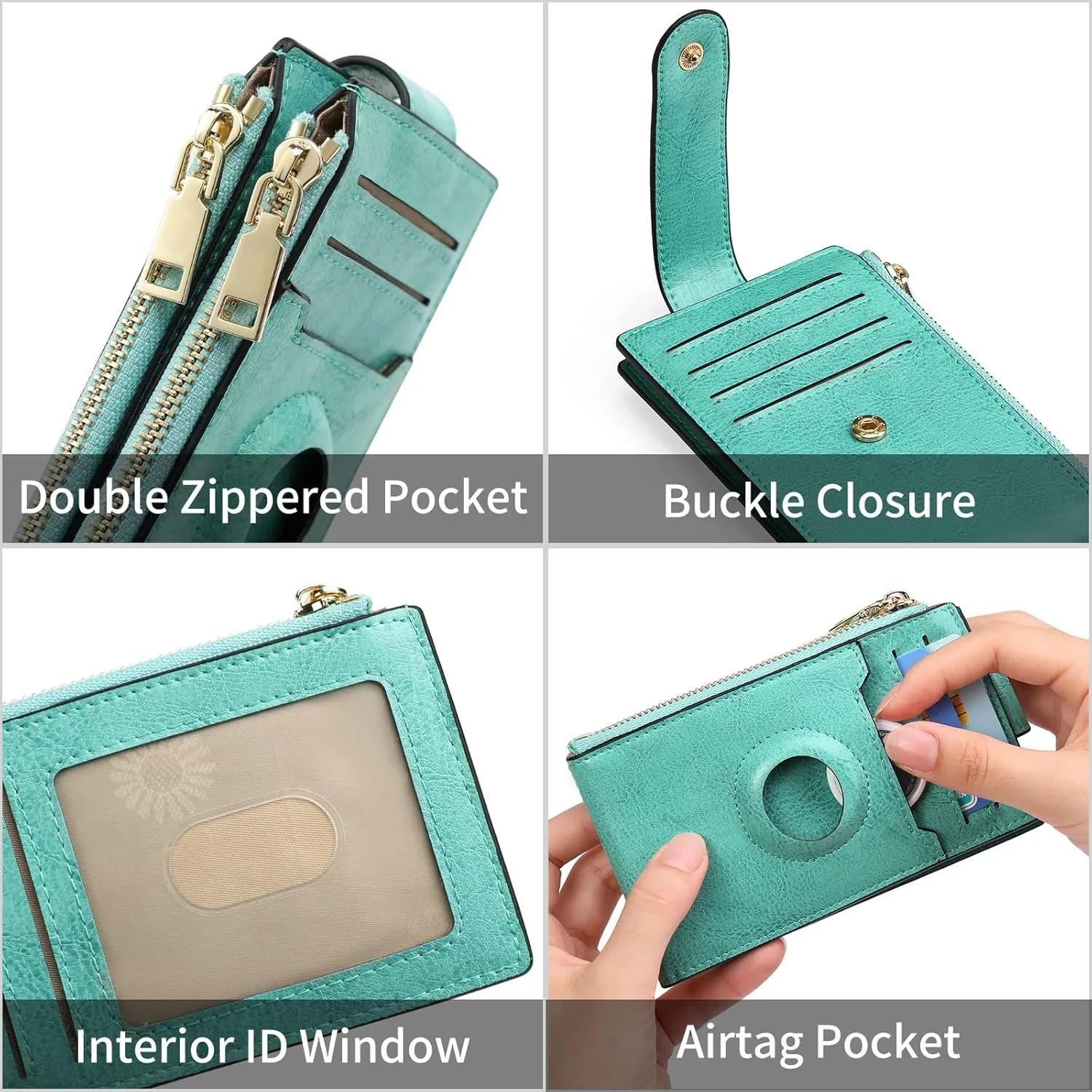 FALAN MULE Womens AirTag Wallet Genuine Leahter Bifold Credit Card Holder with Built-in Integrated Case for AirTag
