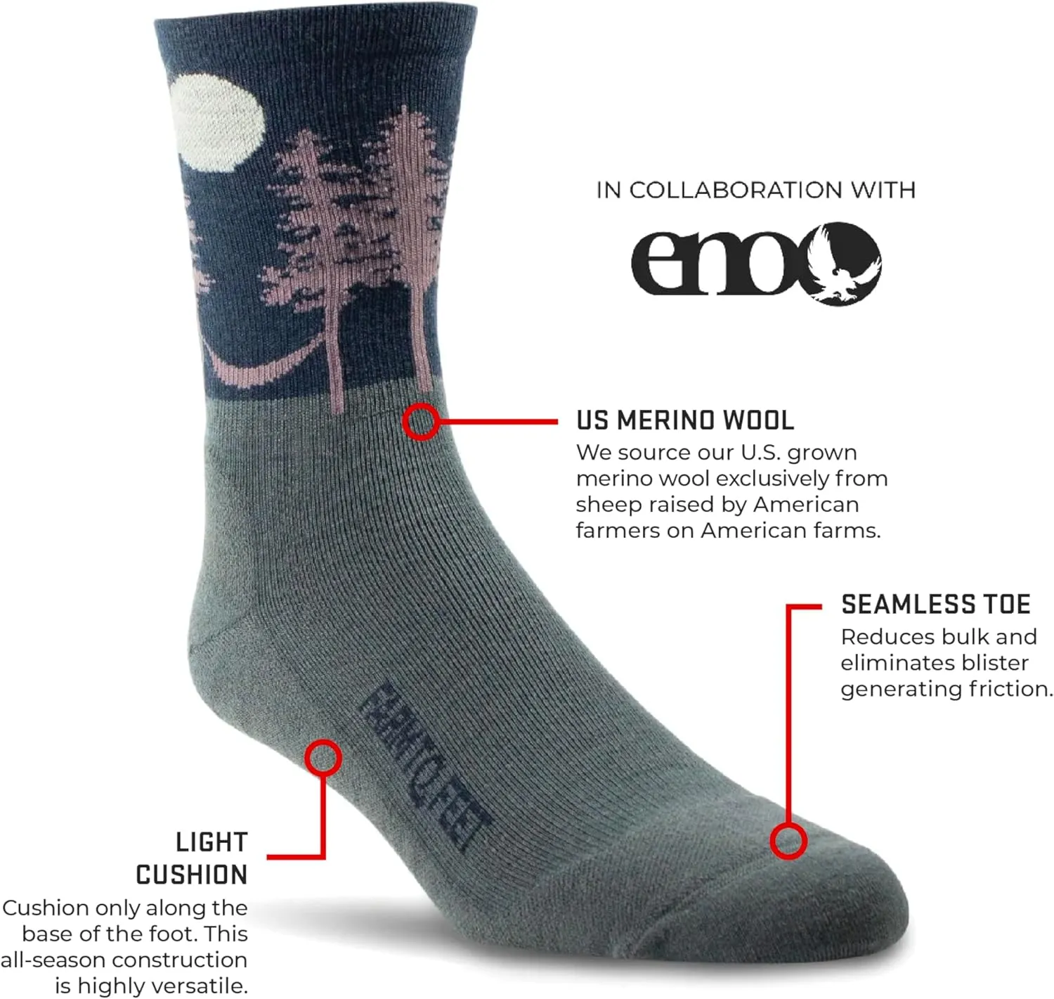 Farm to Feet Asheville Light Cushion 3/4 Crew Merino Wool Socks