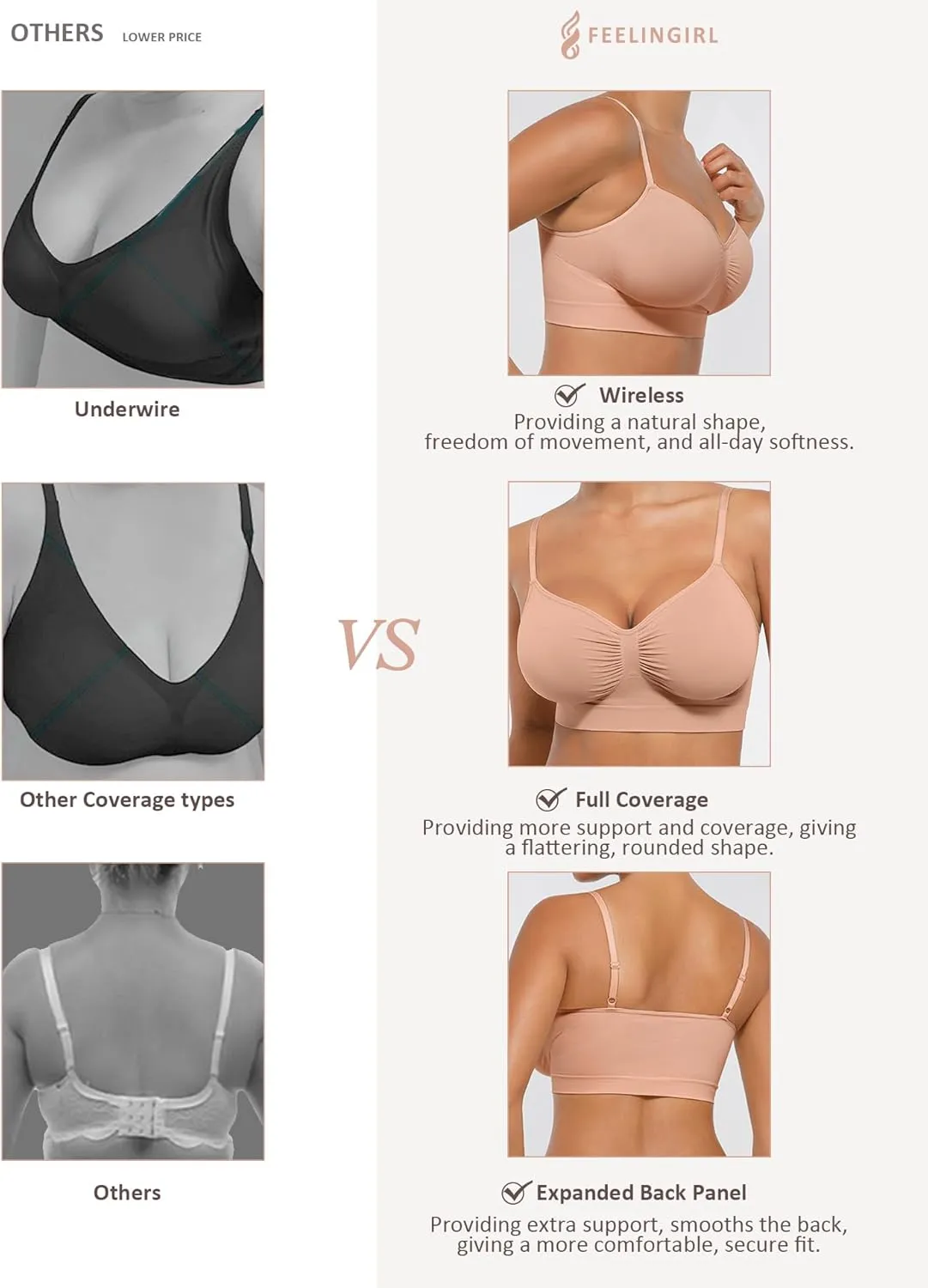 FeelinGirl Bralettes for Women with Support Comfortable Bras No Underwire Seamless Everyday Bras