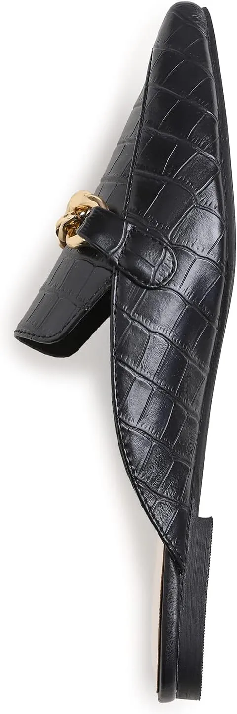 FEVERSOLE Women's Fashion Deco Mules Slip On Backless Slide Flats