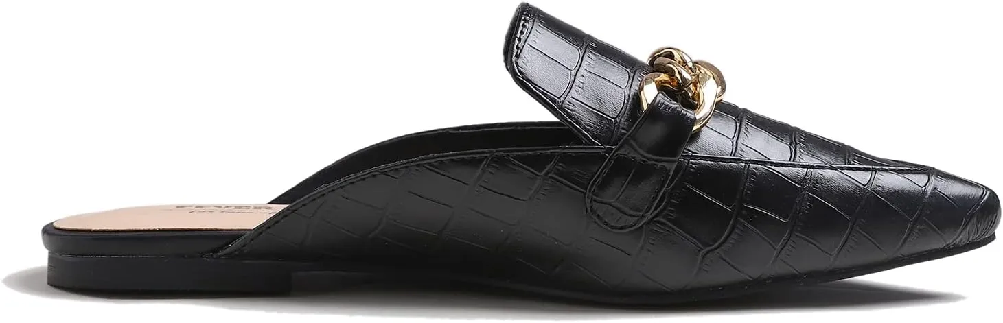 FEVERSOLE Women's Fashion Deco Mules Slip On Backless Slide Flats