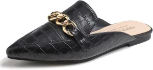 FEVERSOLE Women's Fashion Deco Mules Slip On Backless Slide Flats
