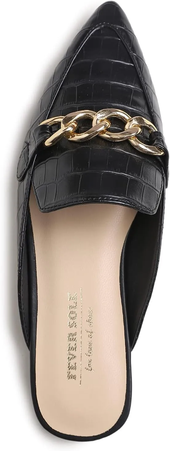 FEVERSOLE Women's Fashion Deco Mules Slip On Backless Slide Flats