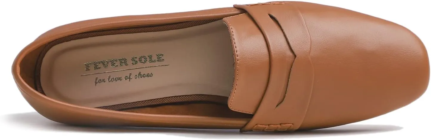 FEVERSOLE Women's Fashion Dress Comfort Low Heel Office Penny Loafer Flats