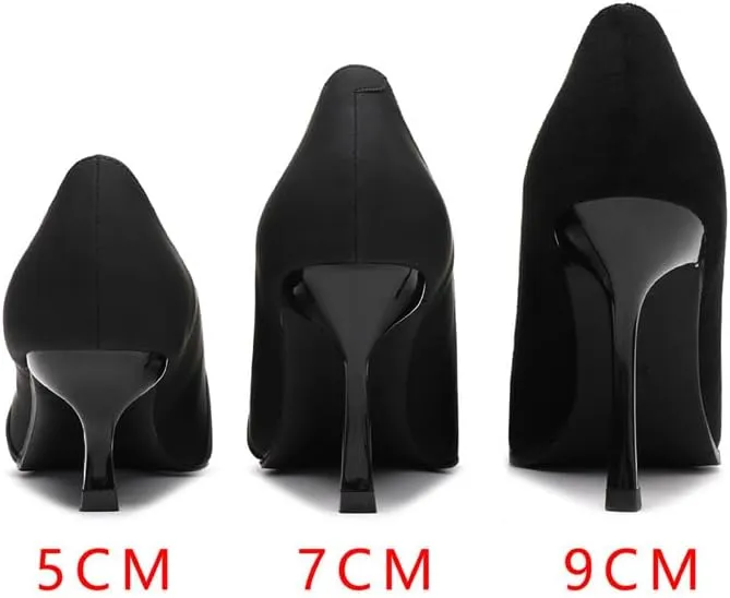 Fine Heel Pointed One Word Pearl Buckle with High Heels Lady Heel Bow Satin Fabric 7cm/2.76in Heels