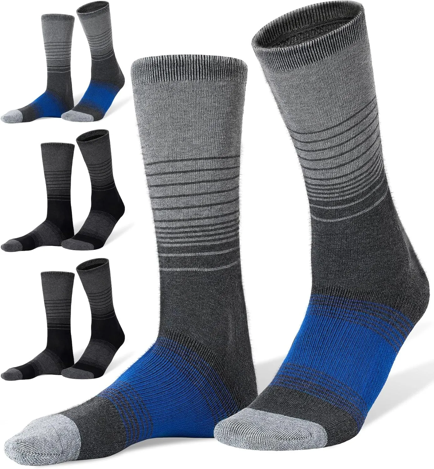 FITRELL 4 Pack Men's Merino Wool Hiking Socks, Wicking Cushioned, Warm Thermal Lightweight Boot Crew Dress Socks
