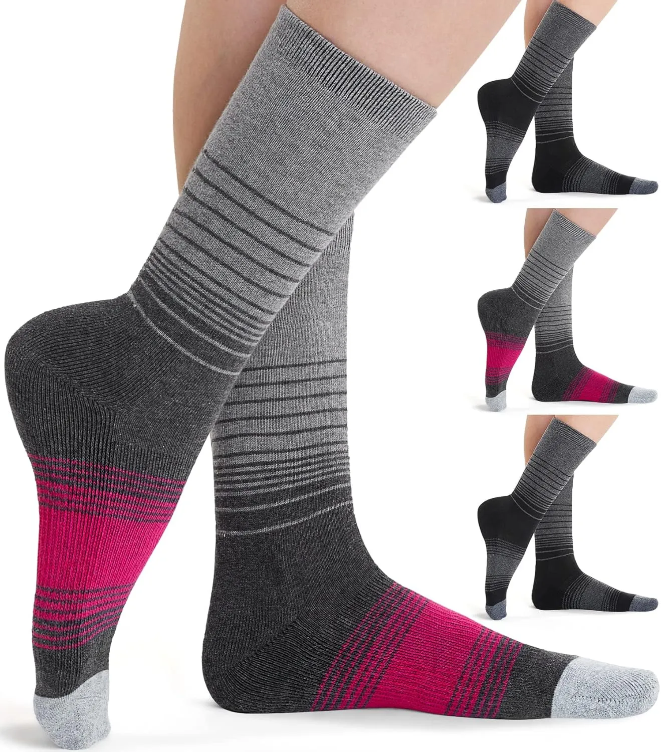 FITRELL 4 Pack Women's Merino Wool Hiking Socks Wicking Cushioned Warm Thermal Walking Boot Crew Socks Woollen Socks