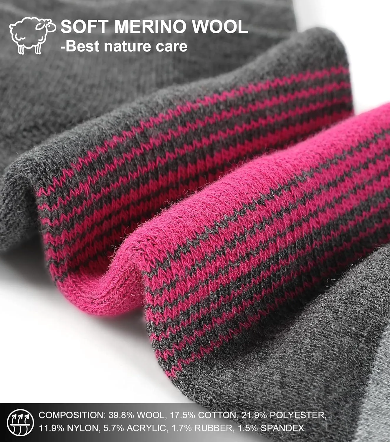 FITRELL 4 Pack Women's Merino Wool Hiking Socks Wicking Cushioned Warm Thermal Walking Boot Crew Socks Woollen Socks