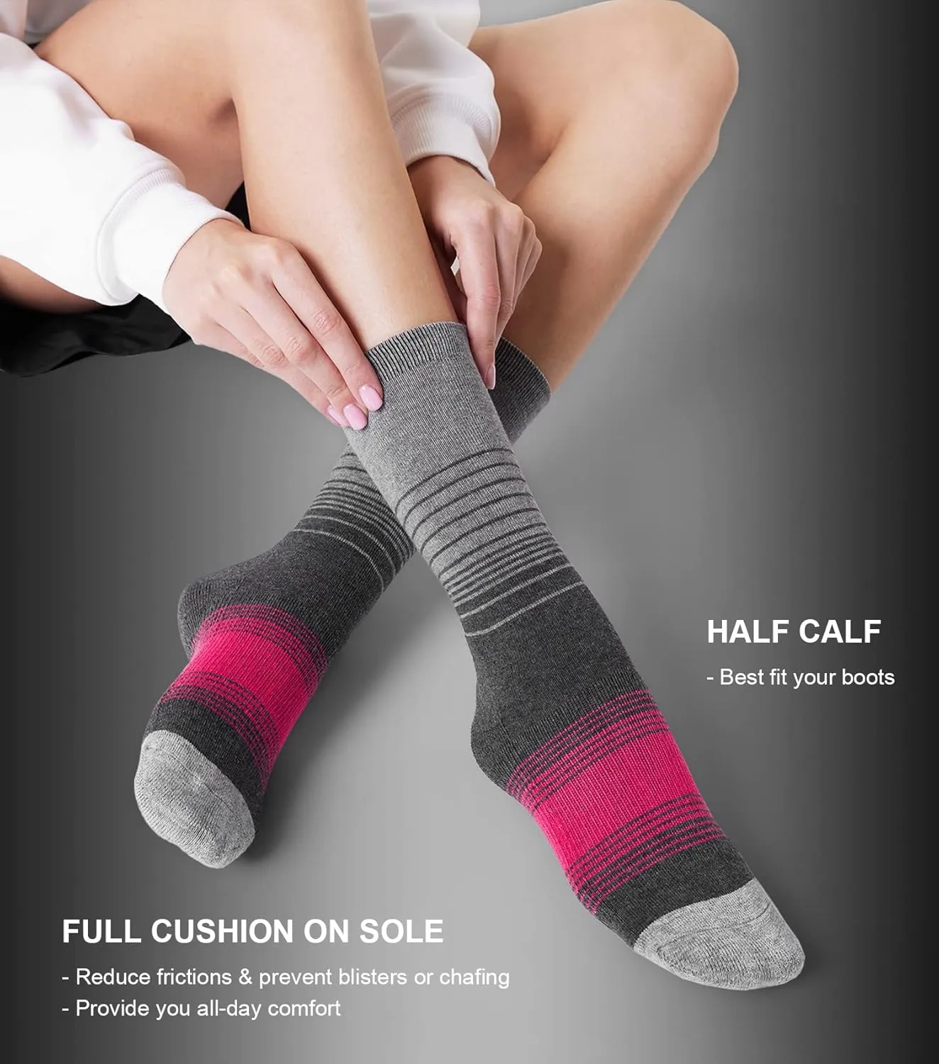 FITRELL 4 Pack Women's Merino Wool Hiking Socks Wicking Cushioned Warm Thermal Walking Boot Crew Socks Woollen Socks