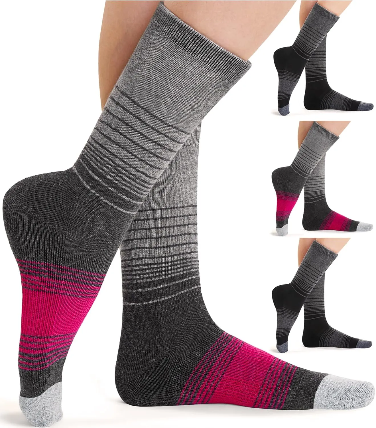FITRELL 4 Pack Women's Merino Wool Hiking Socks Wicking Cushioned Warm Thermal Walking Boot Crew Socks Woollen Socks