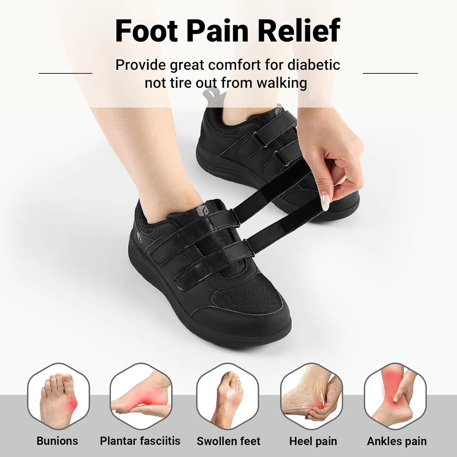 FitVille Diabetic Shoes for Women Wide Width Lightweight Adjustable Strap Comfortable Mesh Wide Width Walking Shoes for Women