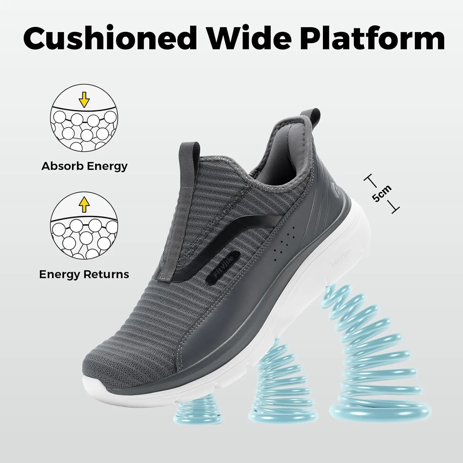FitVille Men's Extra Wide Slip on Walking Shoes with Arch Support Men Slip on Sneakers for Foot Pain Relief-Stepease V2