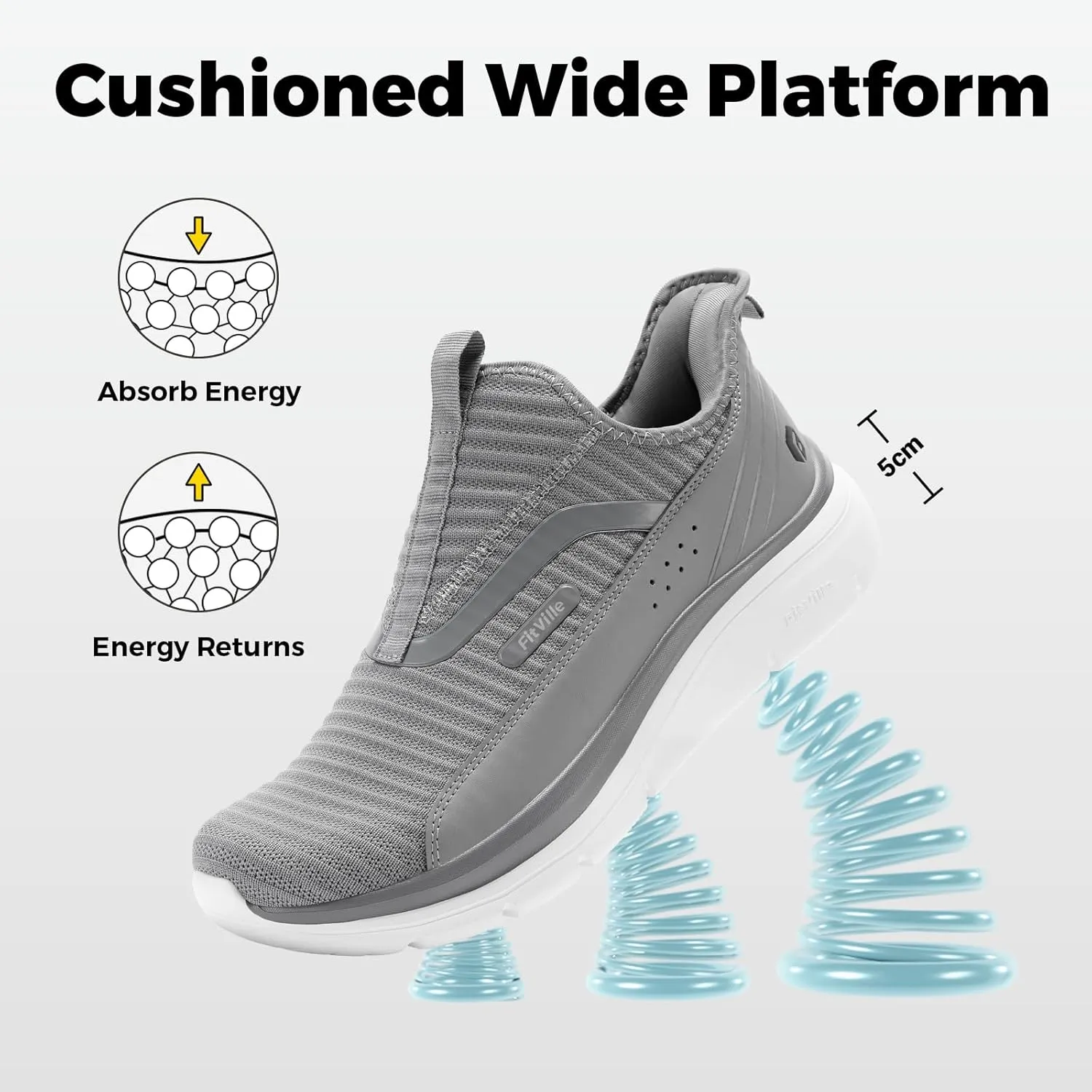 FitVille Men's Extra Wide Slip on Walking Shoes with Arch Support Men Slip on Sneakers for Foot Pain Relief-Stepease V2