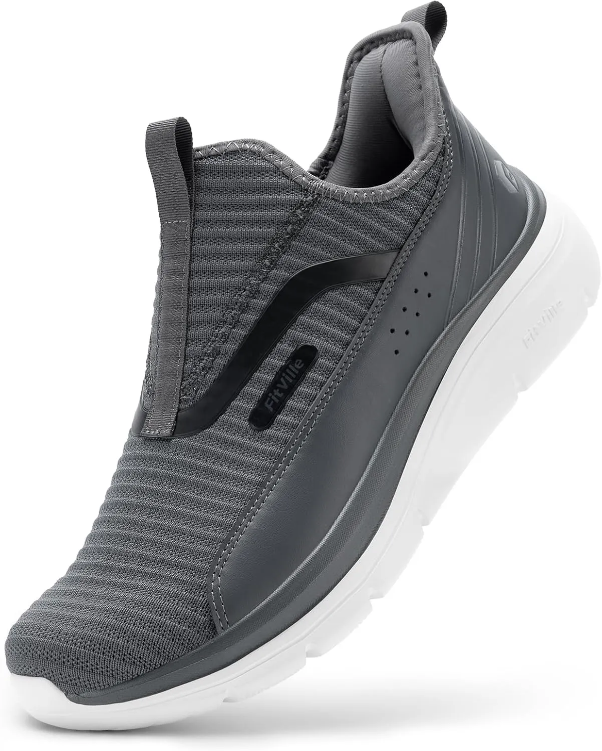 FitVille Men's Extra Wide Slip on Walking Shoes with Arch Support Men Slip on Sneakers for Foot Pain Relief-Stepease V2