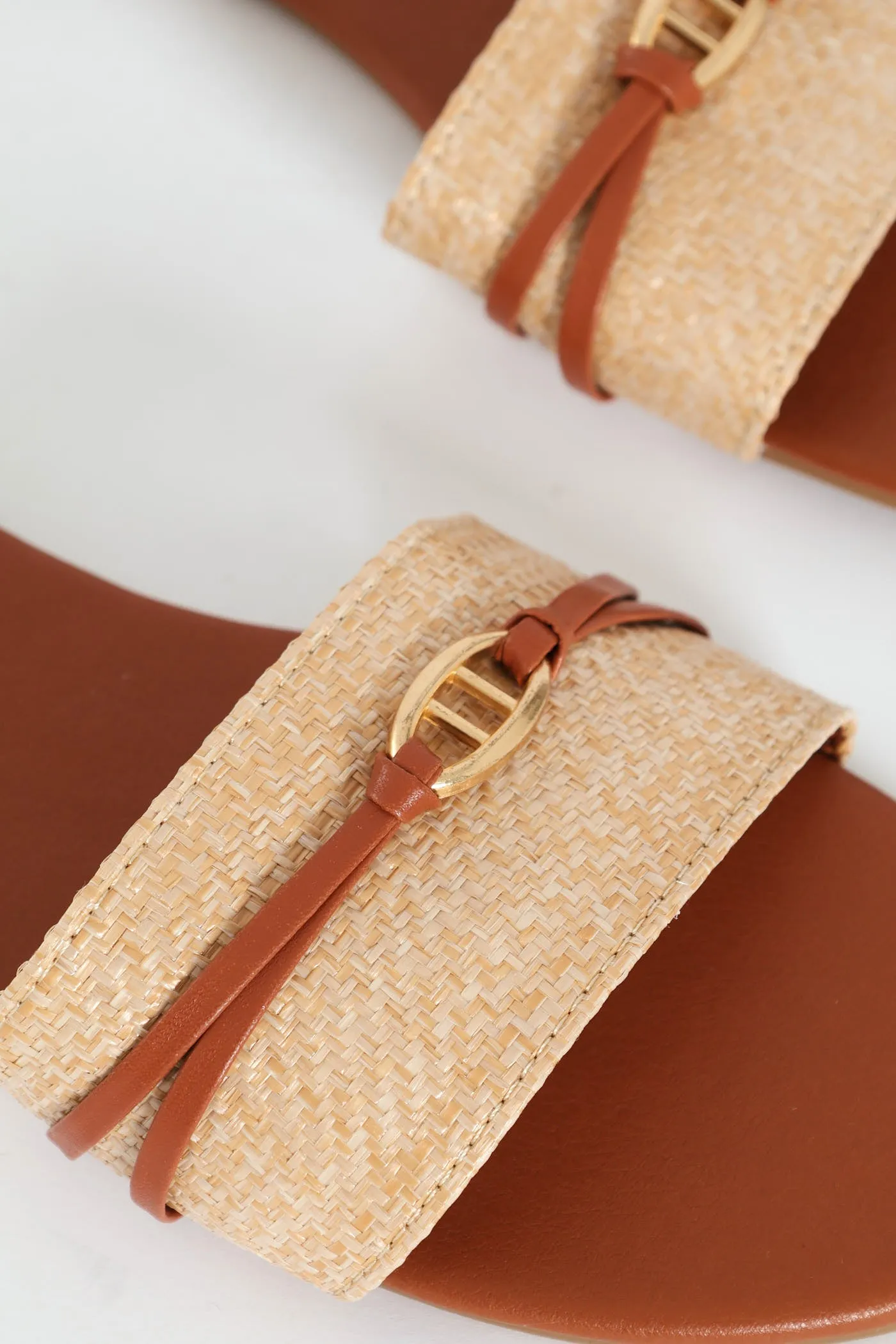 Flat One Strap Raffia Mule Sandal - Multi