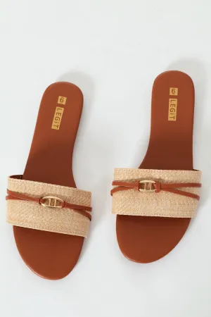 Flat One Strap Raffia Mule Sandal - Multi