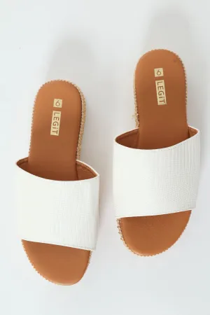 Flatform Studded Espadrille Croc Mule Sandal - White