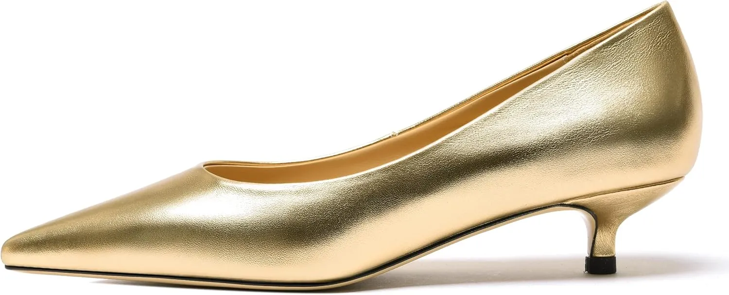 FOGEENA Womens Dating Matte Leather Comfortable Slip On Pointed Toe Casual Kitten Low Heel Pumps Dressy Shoes 1.5 Inch
