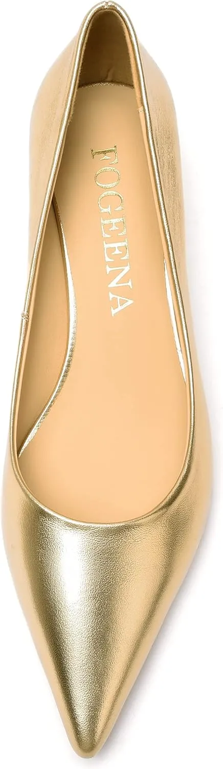 FOGEENA Womens Dating Matte Leather Comfortable Slip On Pointed Toe Casual Kitten Low Heel Pumps Dressy Shoes 1.5 Inch