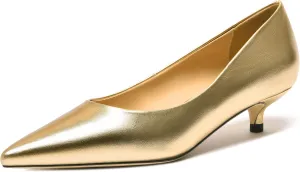 FOGEENA Womens Dating Matte Leather Comfortable Slip On Pointed Toe Casual Kitten Low Heel Pumps Dressy Shoes 1.5 Inch