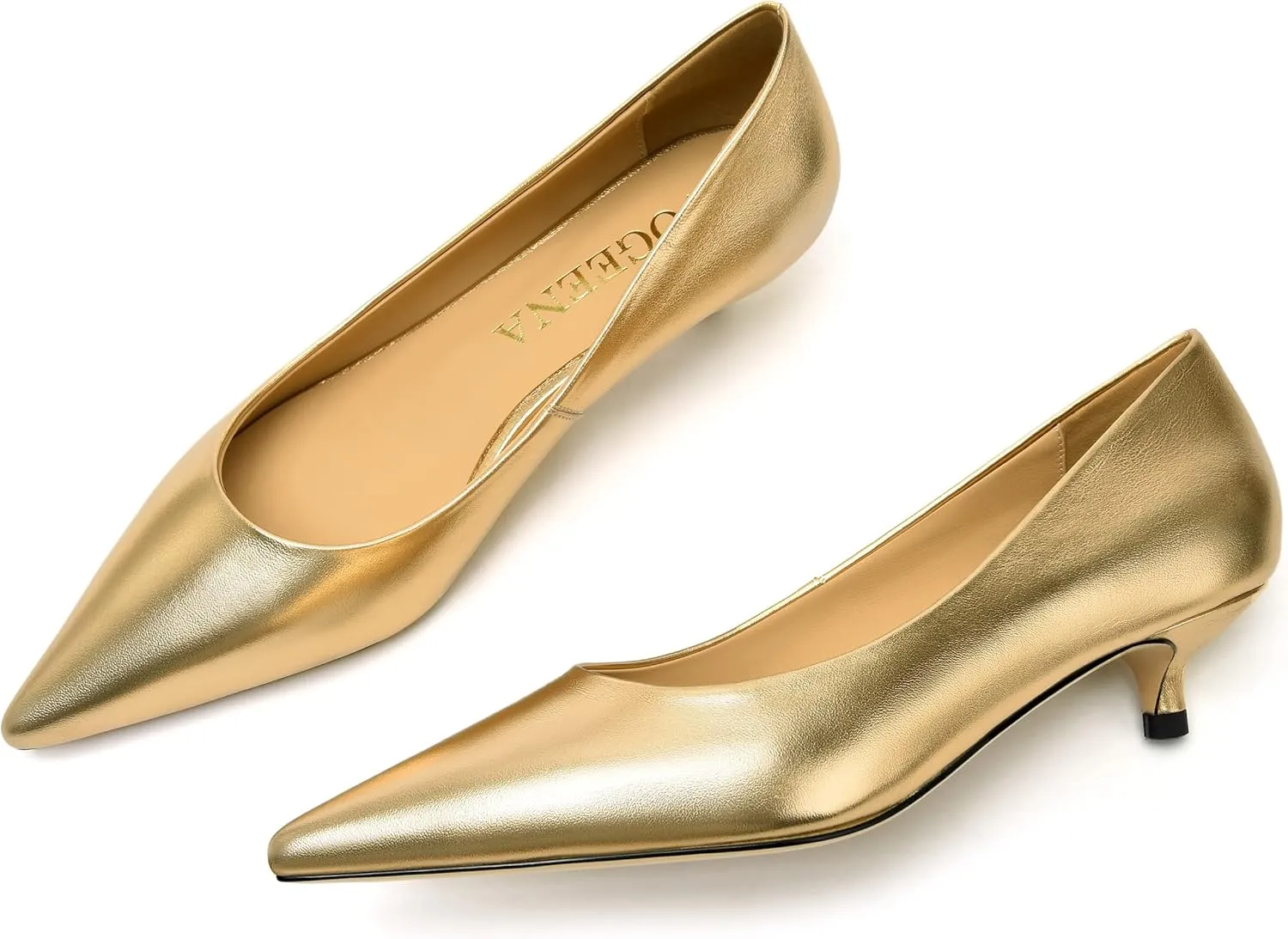 FOGEENA Womens Dating Matte Leather Comfortable Slip On Pointed Toe Casual Kitten Low Heel Pumps Dressy Shoes 1.5 Inch