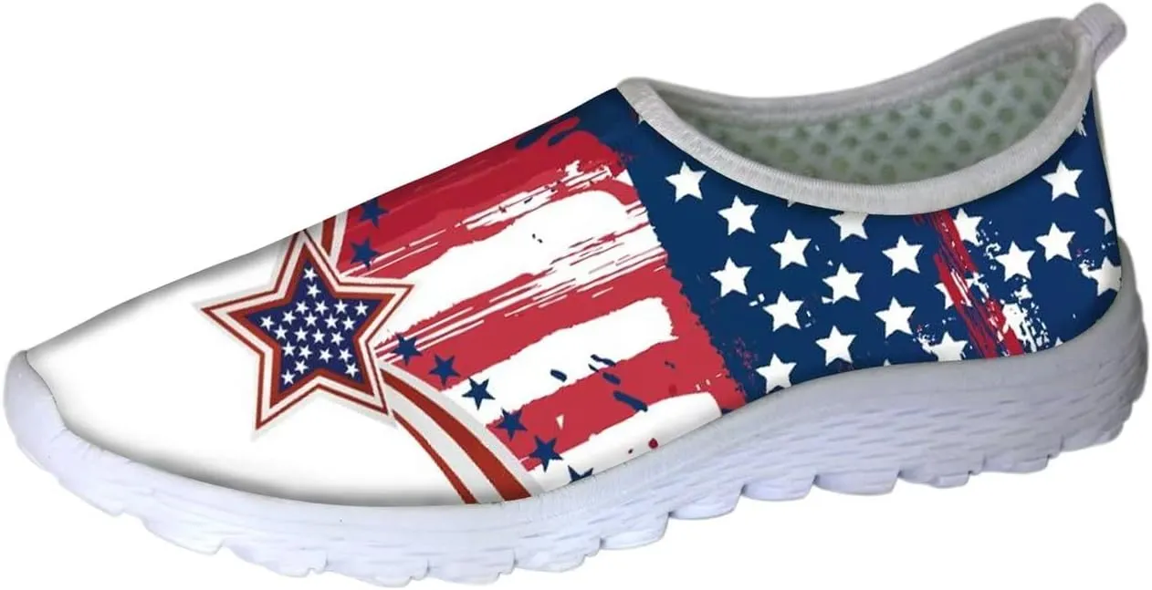 Forchrinse Moon Star Men’s Running Shoes Women’s Slip on Walking Shoes Patriotic Sport Sneakers Breathable