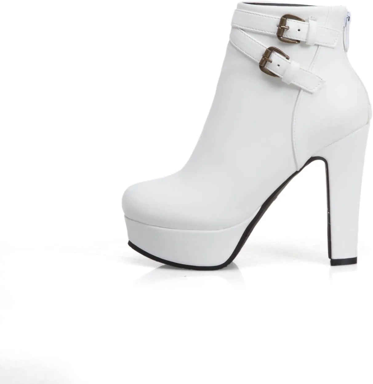 ForeMode Women's Goth Leather Block Heel Ankle Boots Fashion Studded Ankle Strap Trim Punk Boots