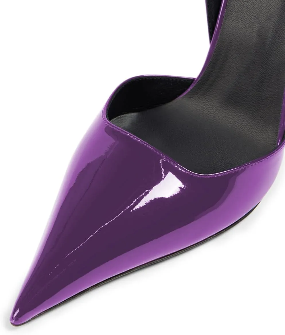 FOWT Women Glossy Patent Leather Wedge High Heel Pumps Pointed Toe Double Ankle Strap Chic Party Club Wedding Dressy Shoes Size 4-16 US