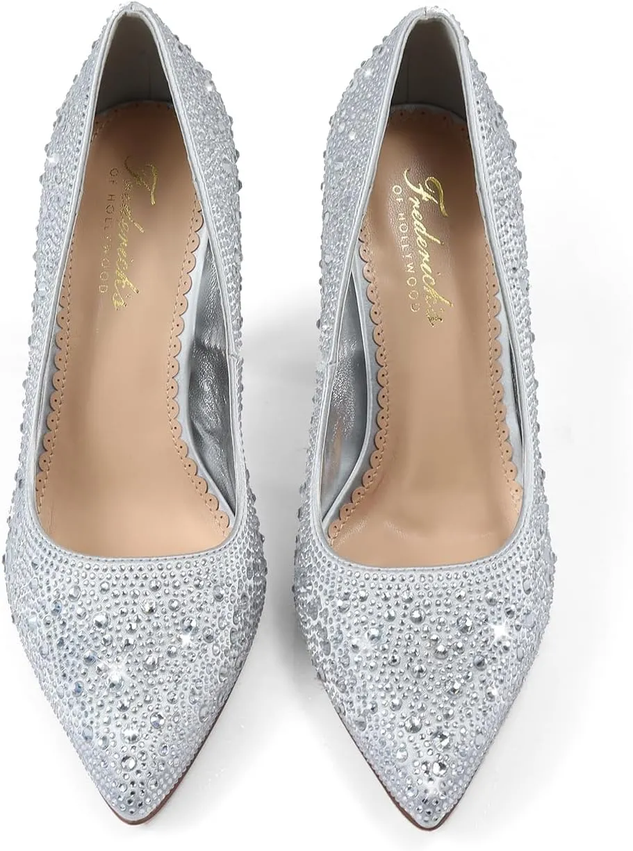 FREDERICK'S OF HOLLYWOOD- Pointy Toe Full Rhinstone Pump W Pencil Heel, FOH-Samantha