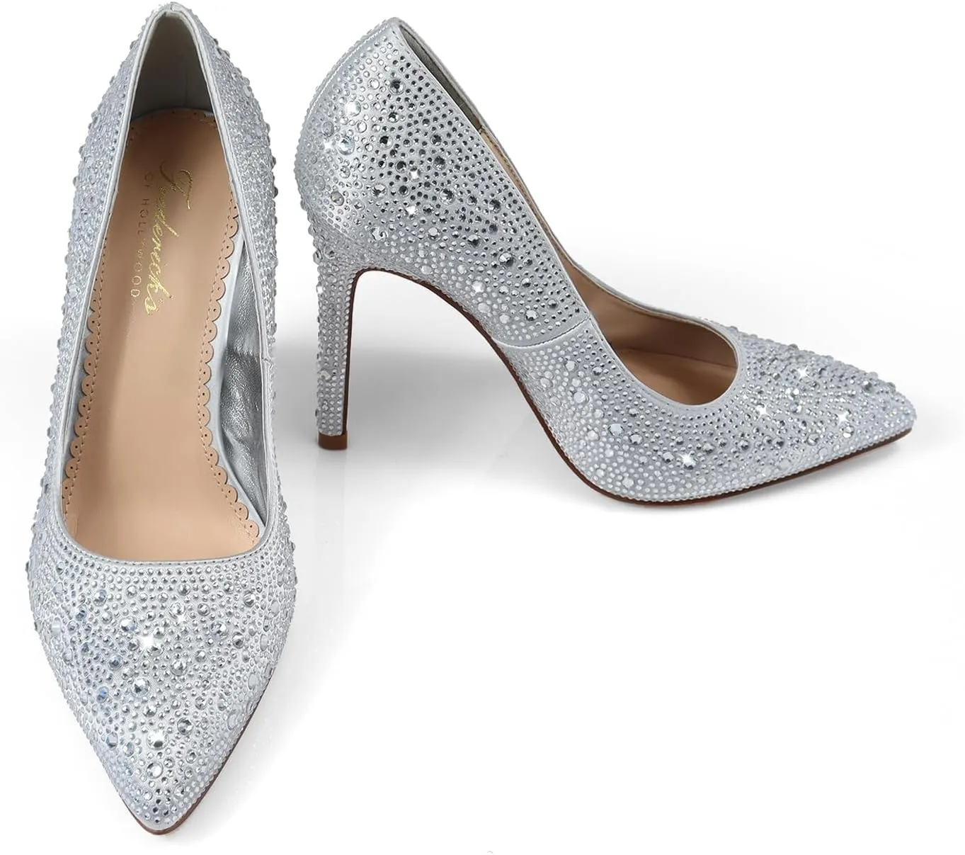 FREDERICK'S OF HOLLYWOOD- Pointy Toe Full Rhinstone Pump W Pencil Heel, FOH-Samantha