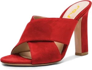 FSJ Women Chic Open Toe Platform Chunky High Heel Mules Sandals Crossover Strap Slide Shoes Size 4-15 US