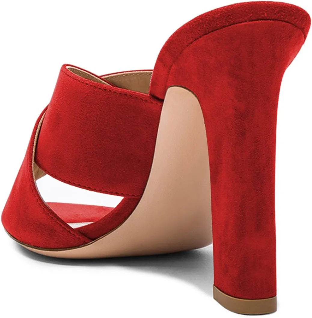 FSJ Women Chic Open Toe Platform Chunky High Heel Mules Sandals Crossover Strap Slide Shoes Size 4-15 US