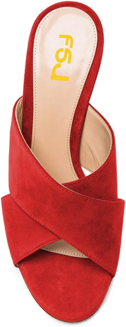 FSJ Women Chic Open Toe Platform Chunky High Heel Mules Sandals Crossover Strap Slide Shoes Size 4-15 US