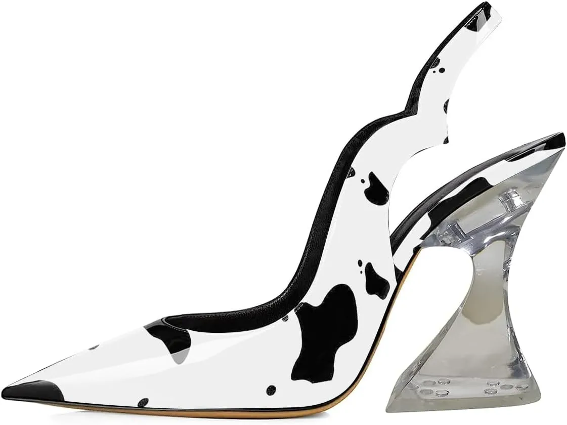 FSJ Women Chic Pointed Toe Slingback Pumps Sexy Transparent Chunky High Heel Slip On Graduation Homecoming Dress Shoes Size 4-15 US