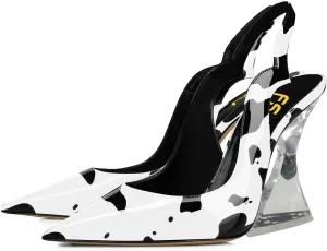 FSJ Women Chic Pointed Toe Slingback Pumps Sexy Transparent Chunky High Heel Slip On Graduation Homecoming Dress Shoes Size 4-15 US